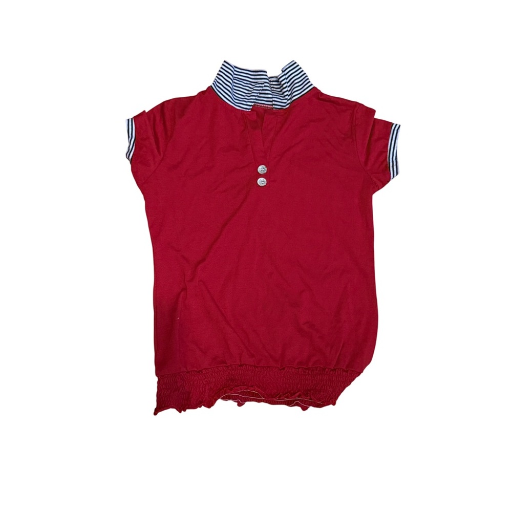 Kids Red Polo-Style Top with‎ Striped Collar (AB3)